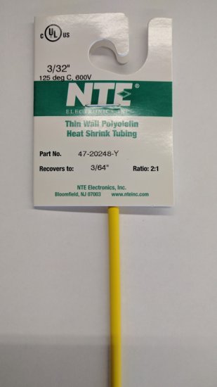 3/32" Yellow 48" Thin Wall 2:1 Polyolefin Heat Shrink Tubing