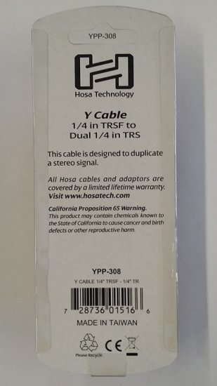6in Y Cable 1/4in TRSF to Dual 1/4in TRS