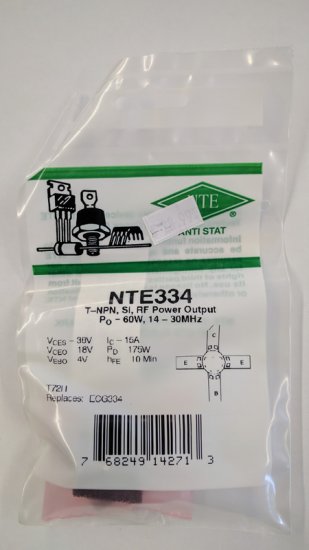 NTE334 T-NPN, Si, RF Power Output (PO 60W, 14-30MHz)