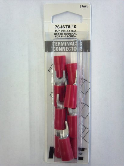Spade Terminal Insul. Vinyl (PVC) 8Awg #10 Stud (10Pk) NTE