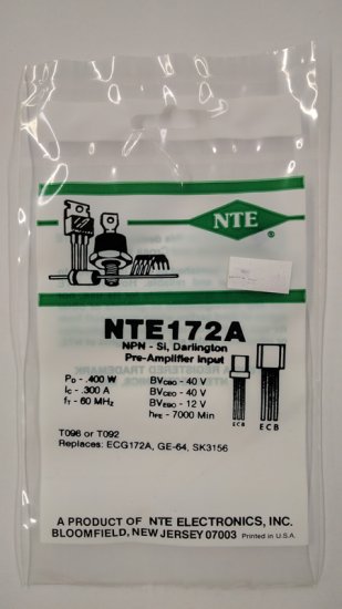 NTE172A NPN - Si, Darlington Pre-Amplifier Input