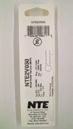 NTE2V030 MOV 30V RMS, 16mm, 8.5 Joules, ITM=1000A, VCL=95V