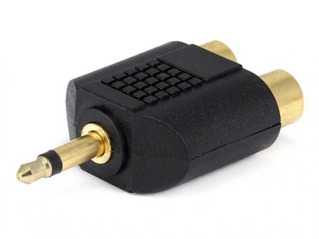 2RCA Jacks to (3.5mm) 1/8" Mono Plug Adapter (Gold) Molded