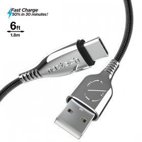 Titanium USB to USB-C Braided Cable 6Ft - Black