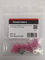 Heat Shrink Adhesive Ring Terminal, 1/4", Red, 22-18 Awg 10Pk