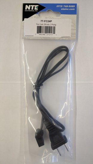 Fan Cord 45°, 24" Long, 2 Prong AC Plug