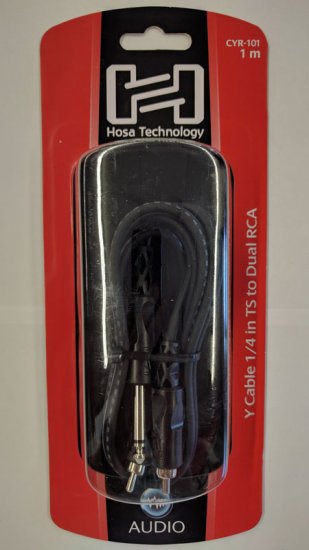 3.3Ft (1m) Y Cable, 1/4in TS Male to Dual RCA Male