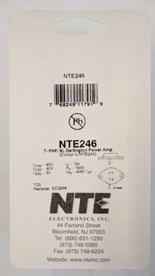 NTE246 T-PNP, Si, Darlington Power Amp (Compl to NTE245)
