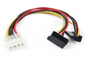 8" 4pin MOLEX Male to (2)15pin SATA Female w/ 90°