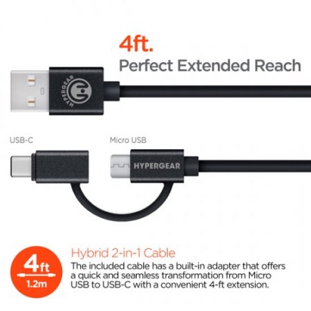 HyperGear Rapid Vehicle Charger w/Hybrid Micro-USB/USB-C