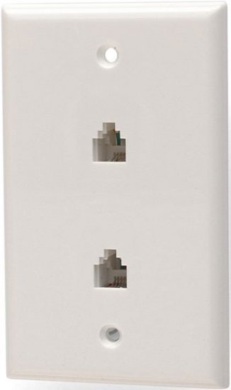 Dual 4C (6P4C) Tel Flush Mount Jack Standard Wall Plate White