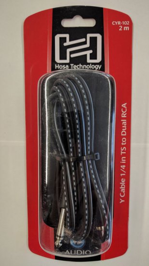 6.6Ft (2m) Y Cable, 1/4in TS Male to Dual RCA Male