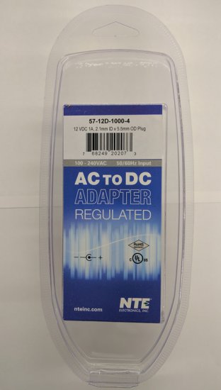 12VDC 1,000mA AC Adapter Regulated 2.1/5.5mm Tip+