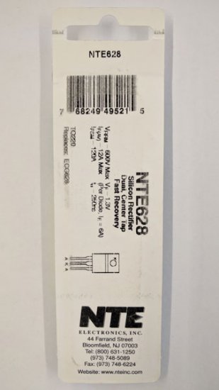 NTE628 Si Rectifier, Dual, Fast Recovery, 600V 12A, 250NS TO-220