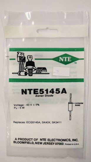 NTE5145A Zener Diode 43.0V 5W Axial Leaded
