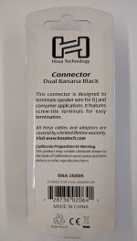 Connector, Dual Banana, Black, Gold Plated