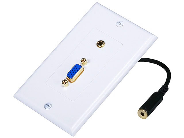 VGA / (3.5mm) 1/8\" Stereo Jack Audio Wall Plate (Gold Plated)