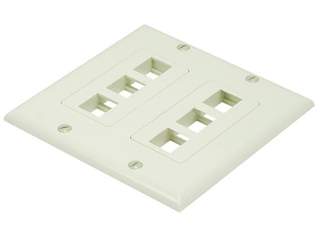 2-Gang Wall Plate for Keystone, 6 Hole - Ivory