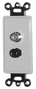 BNC+2.1mm DC Power Jack Feed Thru Decora Wall Plate Insert White