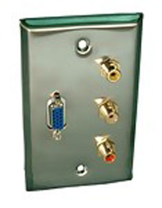 HD15 (VGA) Jack + 3RCA Red/White/Orange Stainless Steel Wall Pla