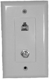 "F" TV + 6P4C Modular Phone Jack Decora White