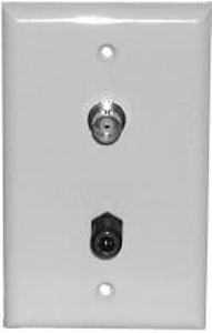 BNC Jack + 2.1mm DC Jack Feed-Thru Standard Wall Plate White