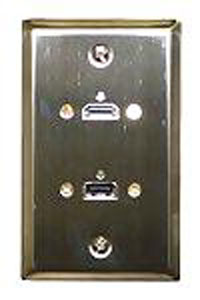 HDMI Jack + USB A Jack Stainless Steel Wall Plate