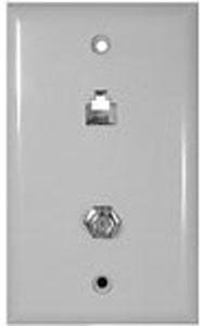 4C (6P4C) Tel+TV "F" Flush Mount Jack Standard Wall Plate White