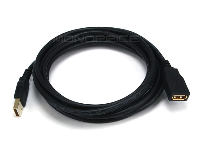 15Ft Black USB 2.0 A Male to A Female Ext. 28/24AWG Cable (Gold)