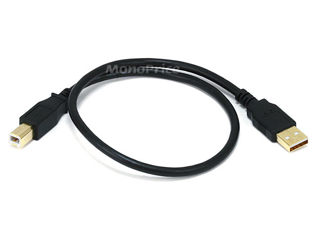 1.5Ft Black USB 2.0 A Male to B Male 28/24AWG Cable - (Gold)