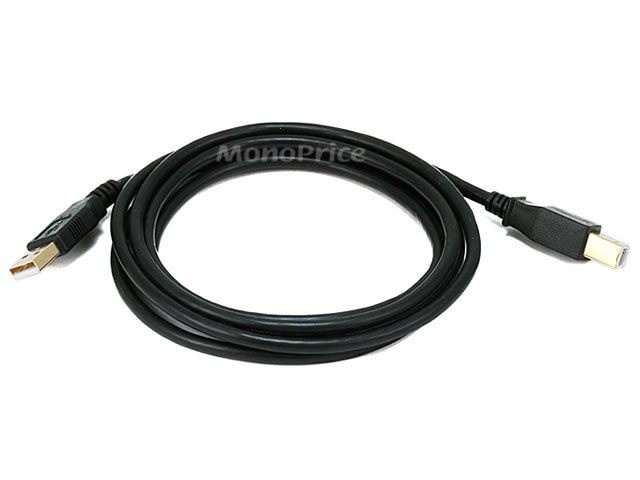 6Ft Black USB 2.0 A Male to B Male 28/24AWG Cable - (Gold)