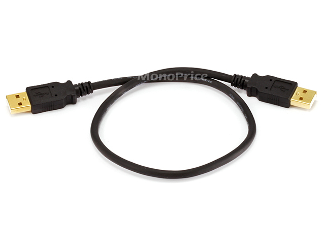 1.5Ft Black USB 2.0 A Male to A Male 28/24AWG Cable (Gold)