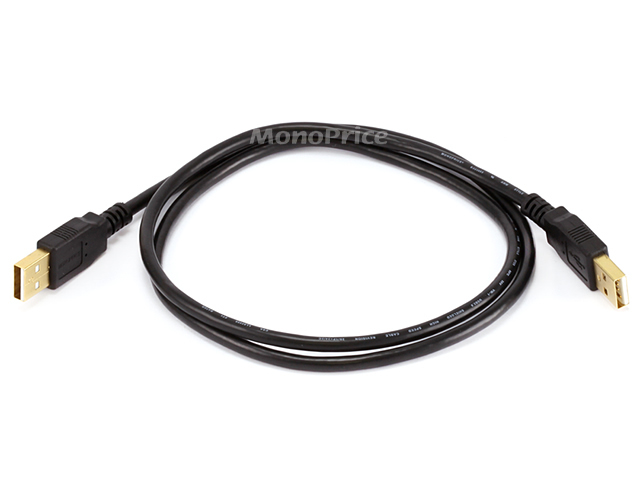 3Ft Black USB 2.0 A Male to A Male 28/24AWG Cable (Gold)