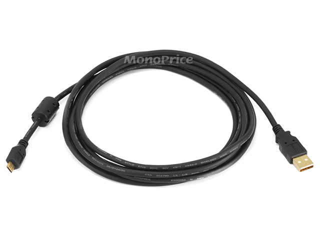 10Ft Black USB 2.0 A Male to Micro-B 5pin Male Cable w/ Ferrite