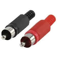 RCA Plug (4Pk) 2Red 2Black Plastic Handle Strain Relief