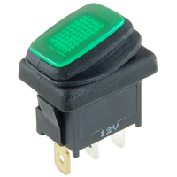 Green 12V LED Rocker Switch SPST On-None-Off 12V 16A