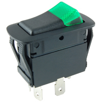 Green 12V LED Lighted Rocker Switch SPST Off-None-On 12VDC 21A