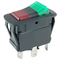 SPDT 12VDC Red/Green LED Lighted Rocker On-None-On 21A NTE