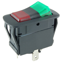 Red/Green LED Lighted Rocker SPDT On-Off-On 14VDC 21A