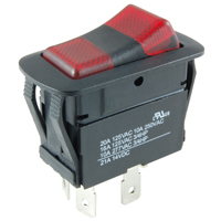 SPDT 12VDC Red/Red LED Lighted Rocker On-Off-On 21A