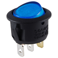 12VDC Blue LED Snap-In Round Rocker SPST On-None-Off 16A
