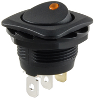 Amber 12VDC LED Round Rocker SPST On-None-Off 20A