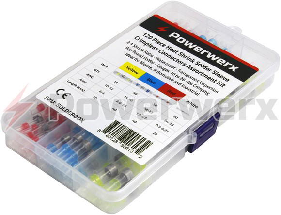 120 Piece Heat Shrink Solder Sleeve Assortment Box by Powerwerx