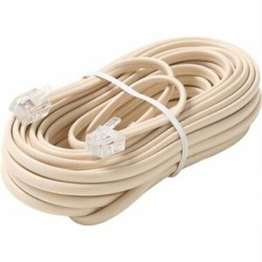 25Ft Ivory Phone Cable, RJ11 (6P4C) Reverse for Voice